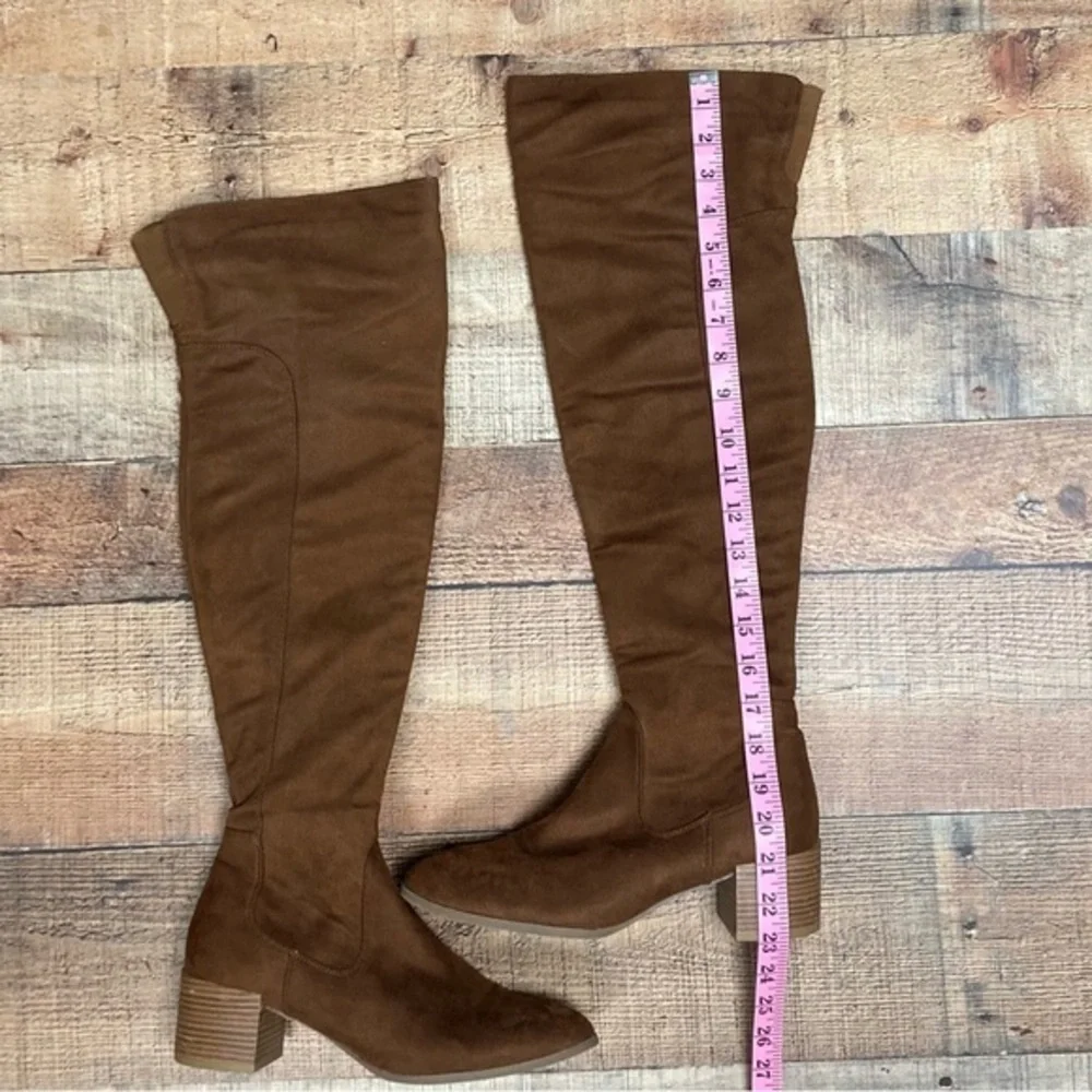 Wild Diva‎ Womens Brown Faux Suede Over The Knee Block Heel Boots Size 8.5